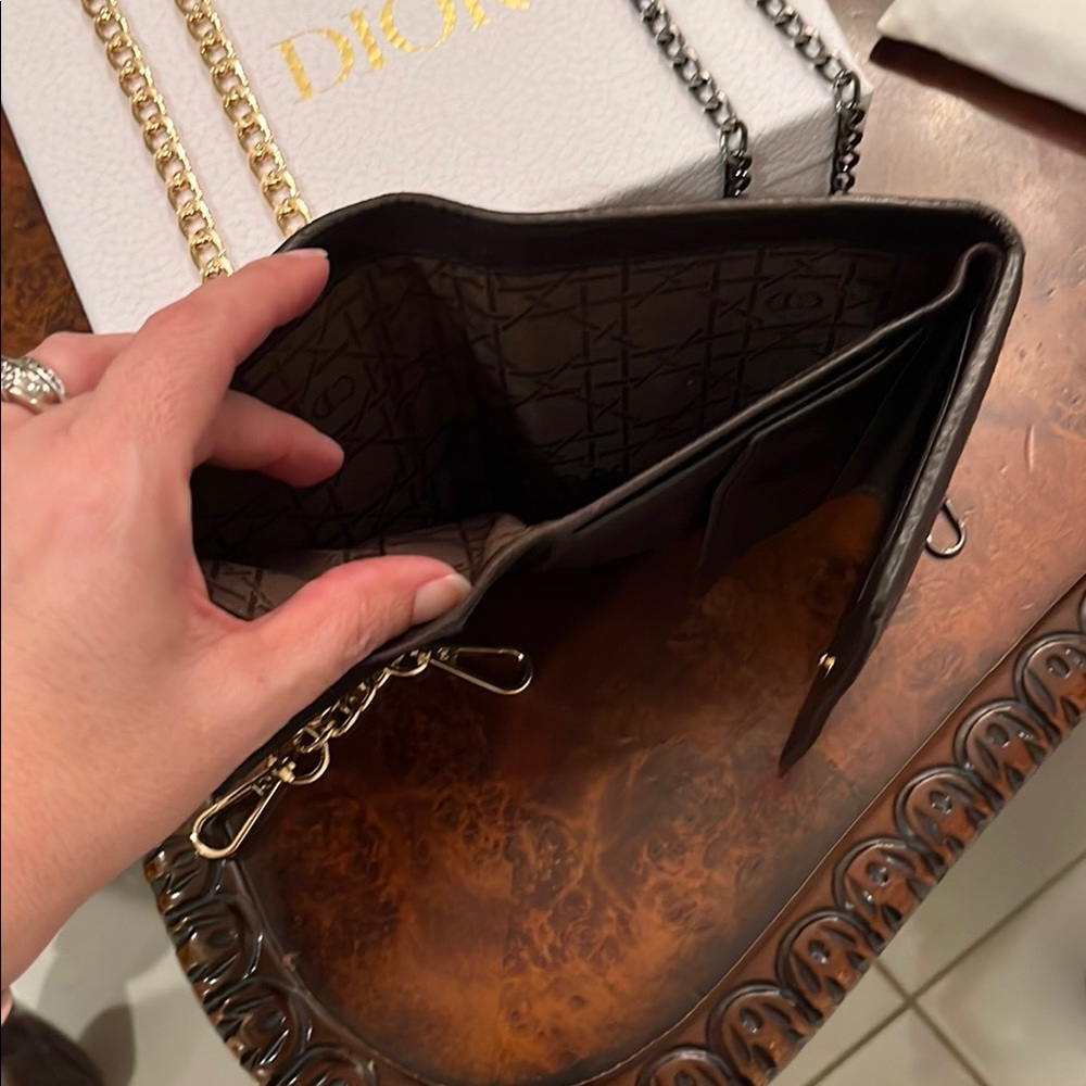 Dior Quilted leather Wallet Chocolate Brown with Gold chain crossbody - Picture 6 of 8